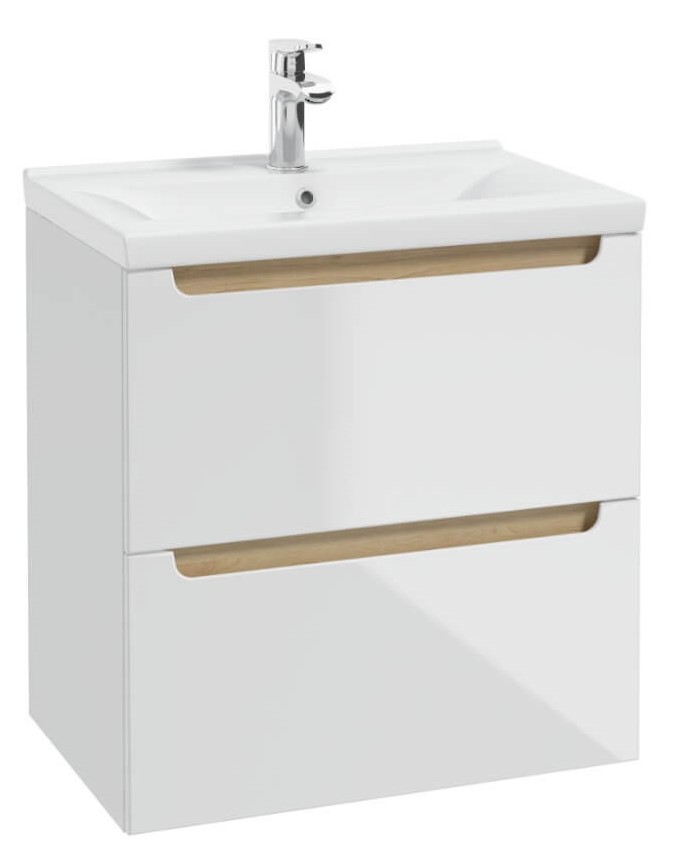 Vannitoa kapp STILLA Deftrans valamuga  60cm valge+tamm