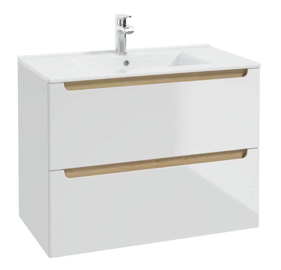 Vannitoa kapp STILLA Deftrans valamuga Plan 80cm valge+tamm