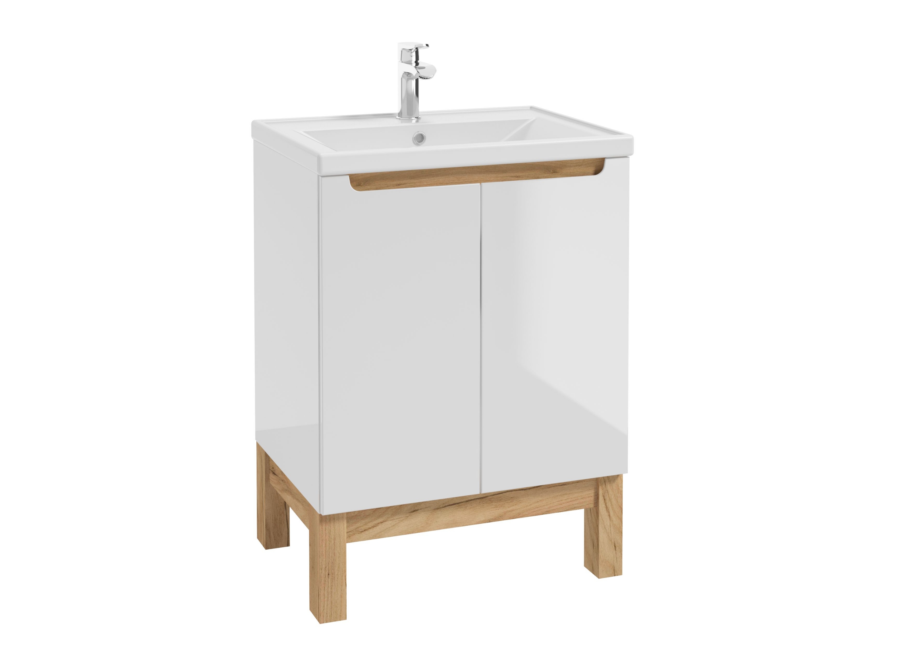Vannitoa kapp DEFTRANS Space valamuga 60cm valge/tamm